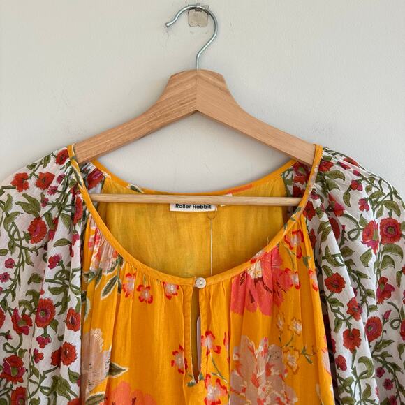 Roller Rabbit Semara Tamania Puff Sleeve Floral Mini Dress Yellow S - Picture 11 of 12